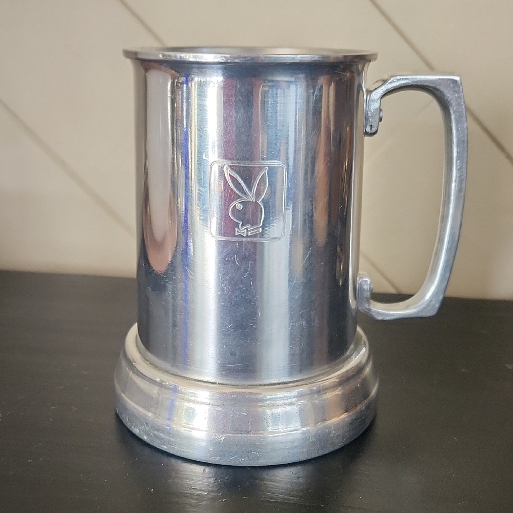 Vintage Playboy Pewter Beer Stein - Collectible Etched Mug with Glass Bottom